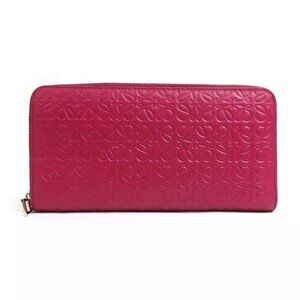 Auth LOEWE Anagram Zip Around Long Wallet Deep Pink Leather - h30932a